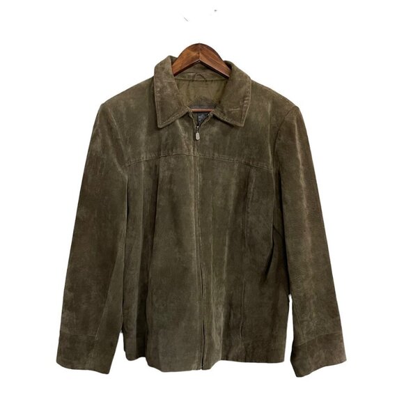Relativity Womens Khaki Green 100% Genuine Leather Full Zip Pockets Jacket XL - Picture 1 of 8